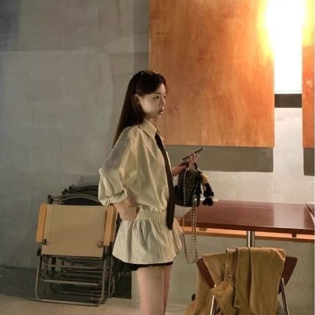 Korean-style Versatile Striped Collar Women's Fashion Slim-fit Shirt