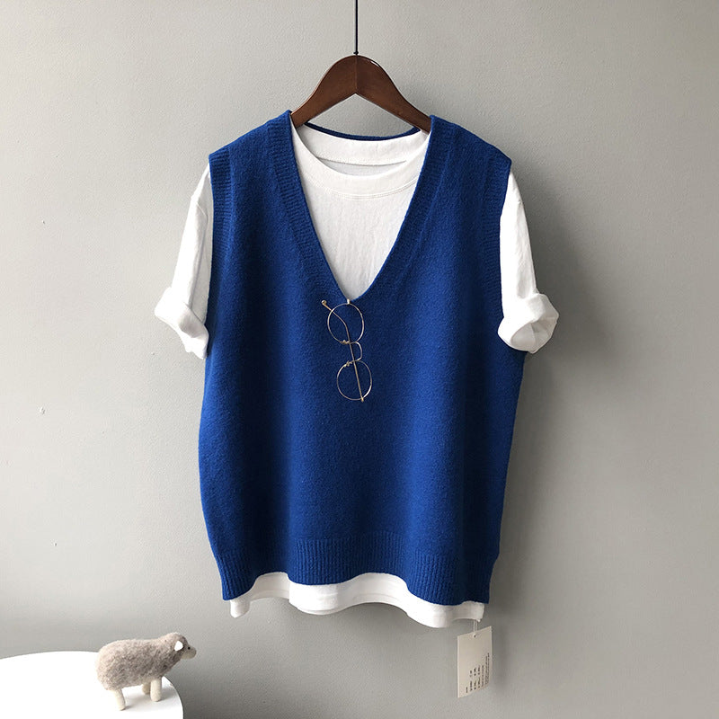 Preppy Style V-neck Loose And Idle Sleeveless Waistcoat BX045