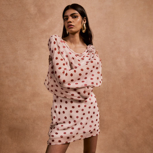 Sexy Scoop-Neck Backless Polka-Dot Chiffon Dress