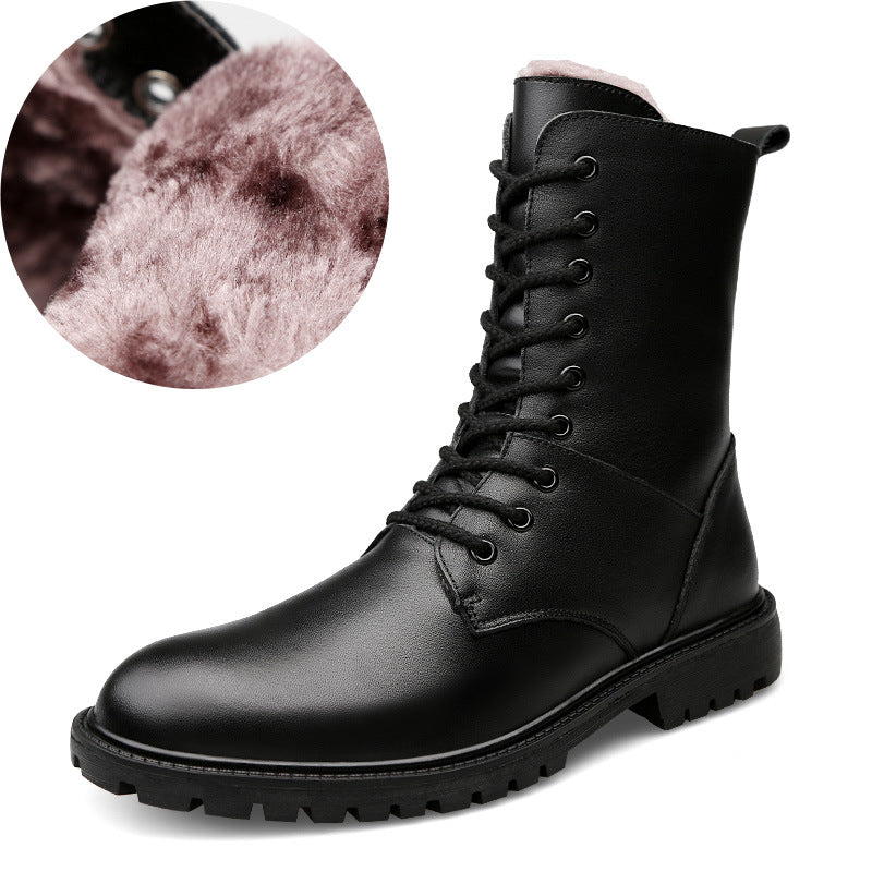 Men's Leather Winter Fleece-Lined British-Style Boots