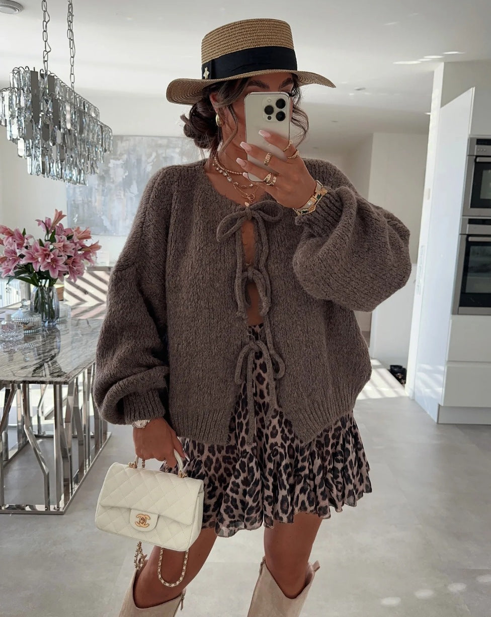 Loose Cardigan Sweater Women's Three-quarter Sleeve Coat