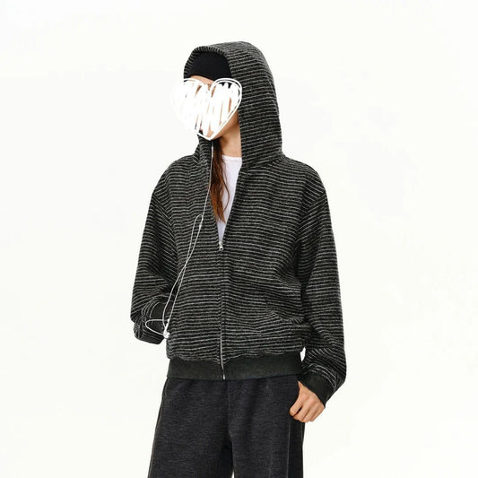 Koreansk Stribet Hætte Cardigan Sweater til Kvinder, Løs og Slankende