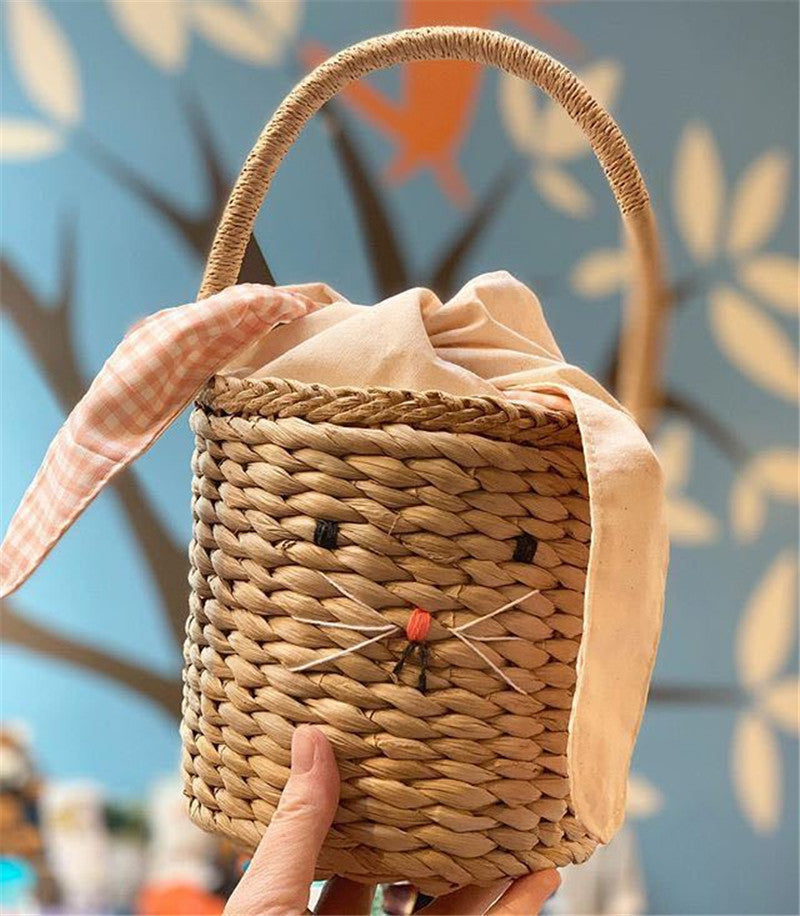 Children's Cartoon Big Ear Rabbit Straw Rattan Bag Decoration Props
