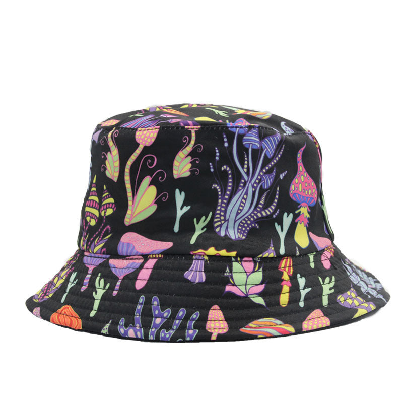 Mushroom Fisherman Hat Female Double Sided Wearable Cartoon Print
