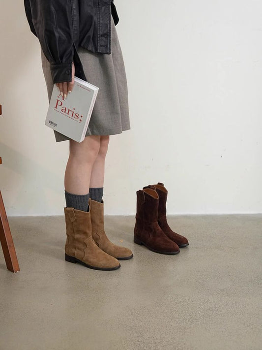 Womens Retro Three-Color Slip-On Ankle Boots