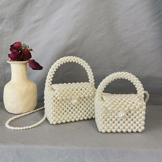 Children's Pearl Hand-woven Shoulder Crossbody Box Bag