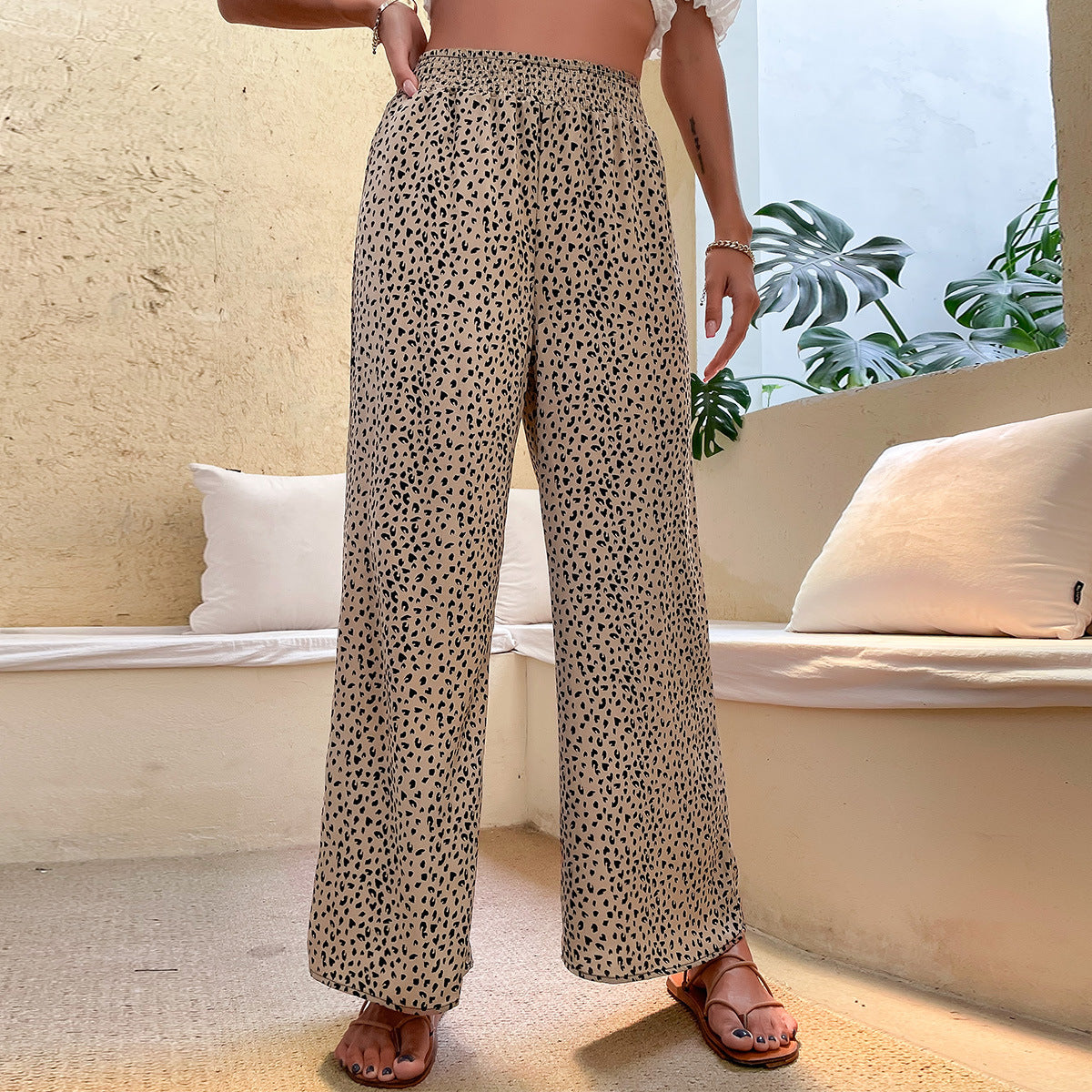 Fashion Women's Wear Elastic Waist Wide Leg Cropped Pants