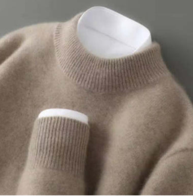 Men's Loose Round Neck Solid Color Sweater Cashmere Knitted