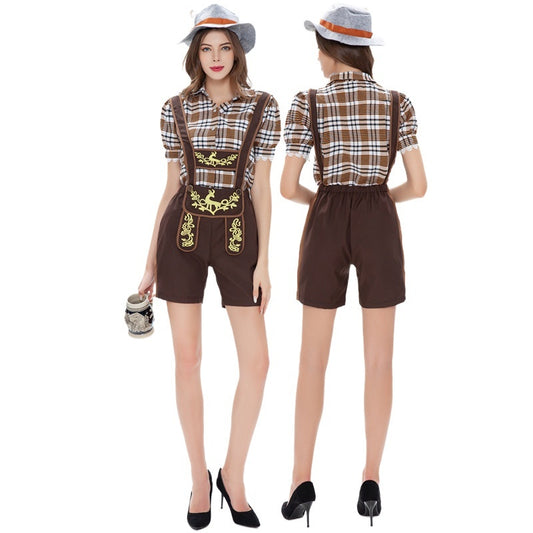 Germany Munich Beer Festival Clothing Plaid Overalls Suit