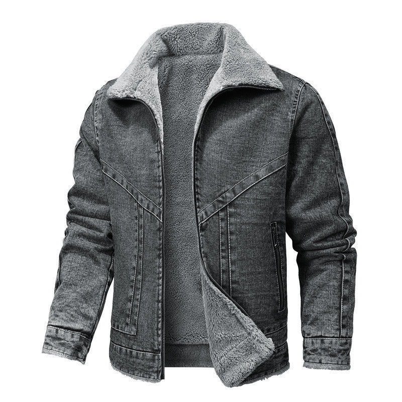 Retro Rever Løs Bomuldsjakke Med Fleecefor Og Fortykkende Denimjakke