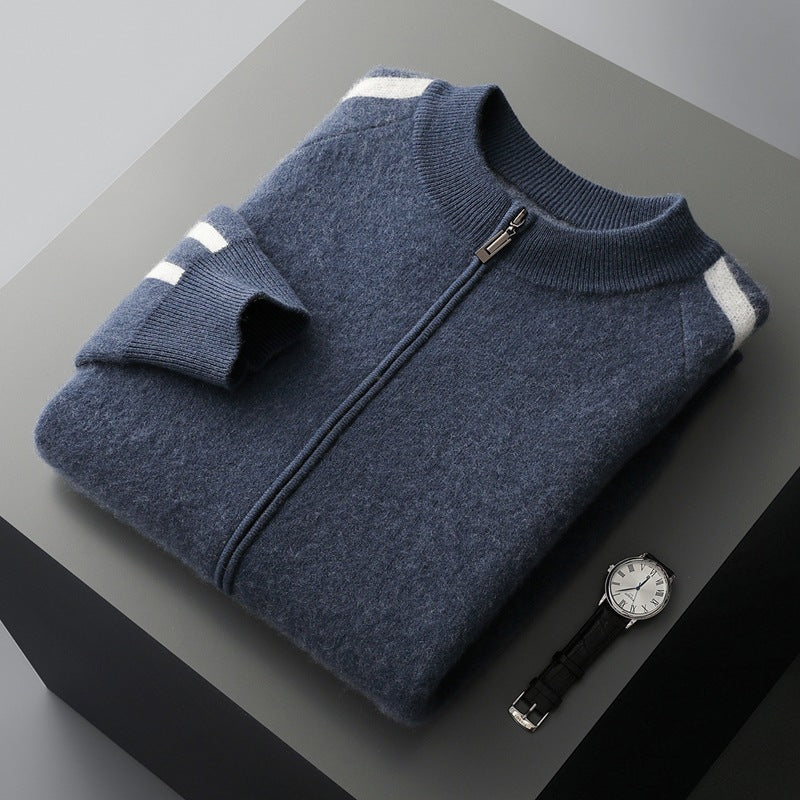 Moderigtig All-match Casual Ulden Sweater Fire Flade Luftlag Tykkere Halv Rullekrave Ren Uld Cardigan