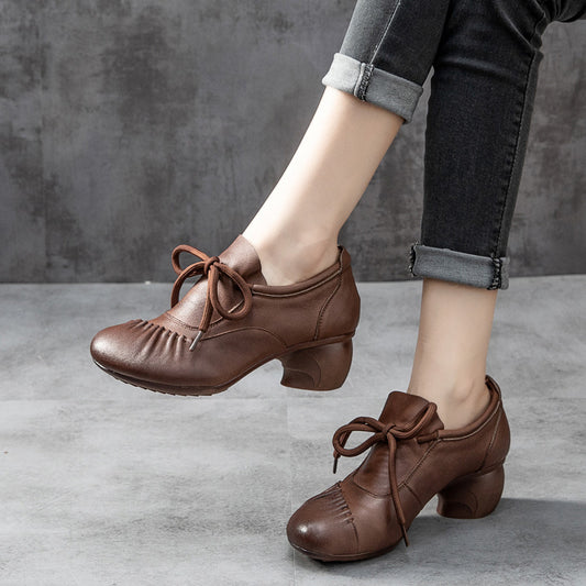 Vintage Fold Leather Deep Mouth Women's Shoes