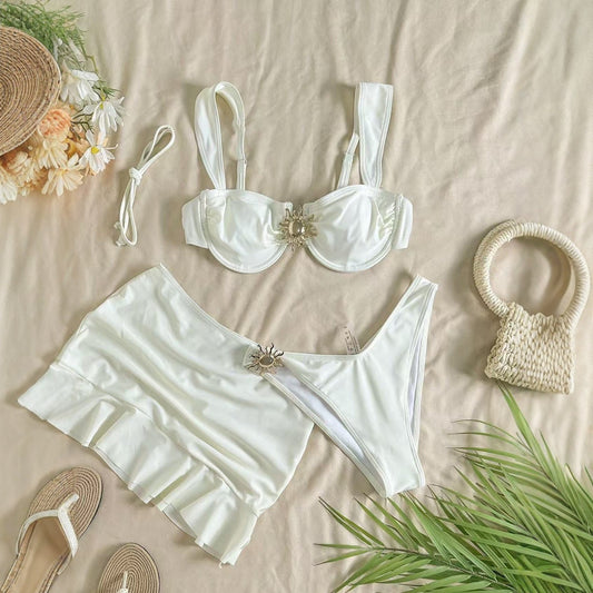 Sexy New Solid-Color Metal Pentagram Two-Piece Swimsuit Set
