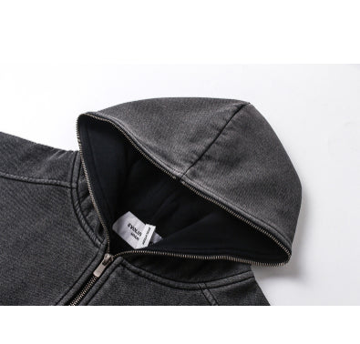 American Casual Loose Wash Thin Velvet Hooded Jacket
