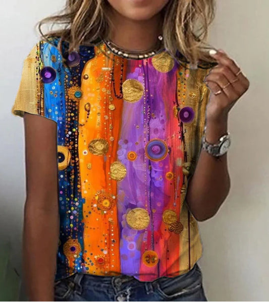 Women's Casual Shading 3D Printed Loose Short Sleeve