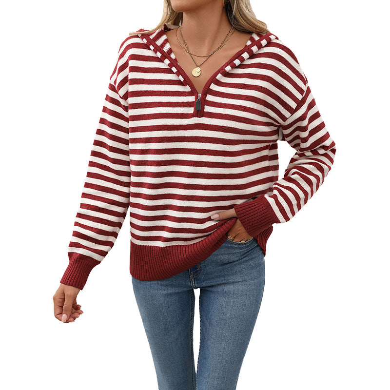 Women's V-neck Striped Pullover Sweater