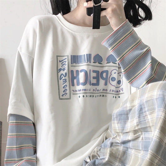 Japanese Vintage Fake Two-piece Long-sleeved T-shirt