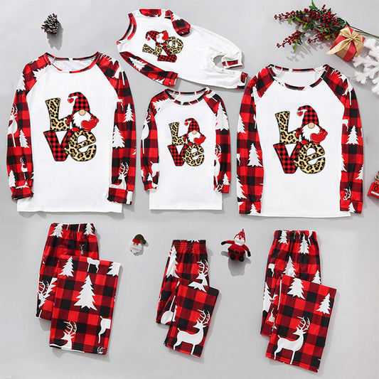 Christmas Home Service Parent-child Suit Plaid Stitching Printing