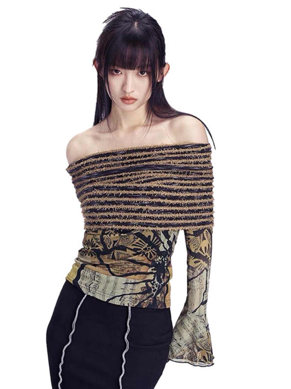 Women's Fashion Floral-print Off-shoulder Top