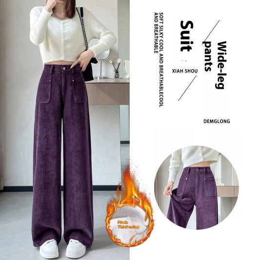 Chenille Woolen Wide-leg Pants Women's Thickened Straight Suit Pants Corduroy
