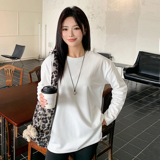 Curved Split Long Sleeve Simple Loose Plus Size Top