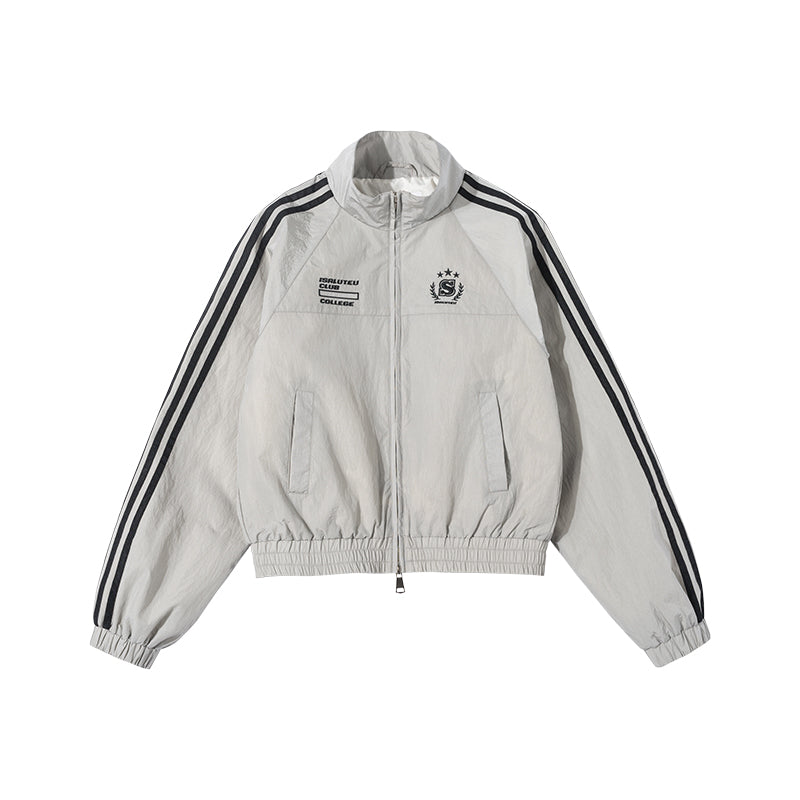 Women's Striped Sleeve Cardigan Hoodie Short Stand Collar Long Sleeve Coat