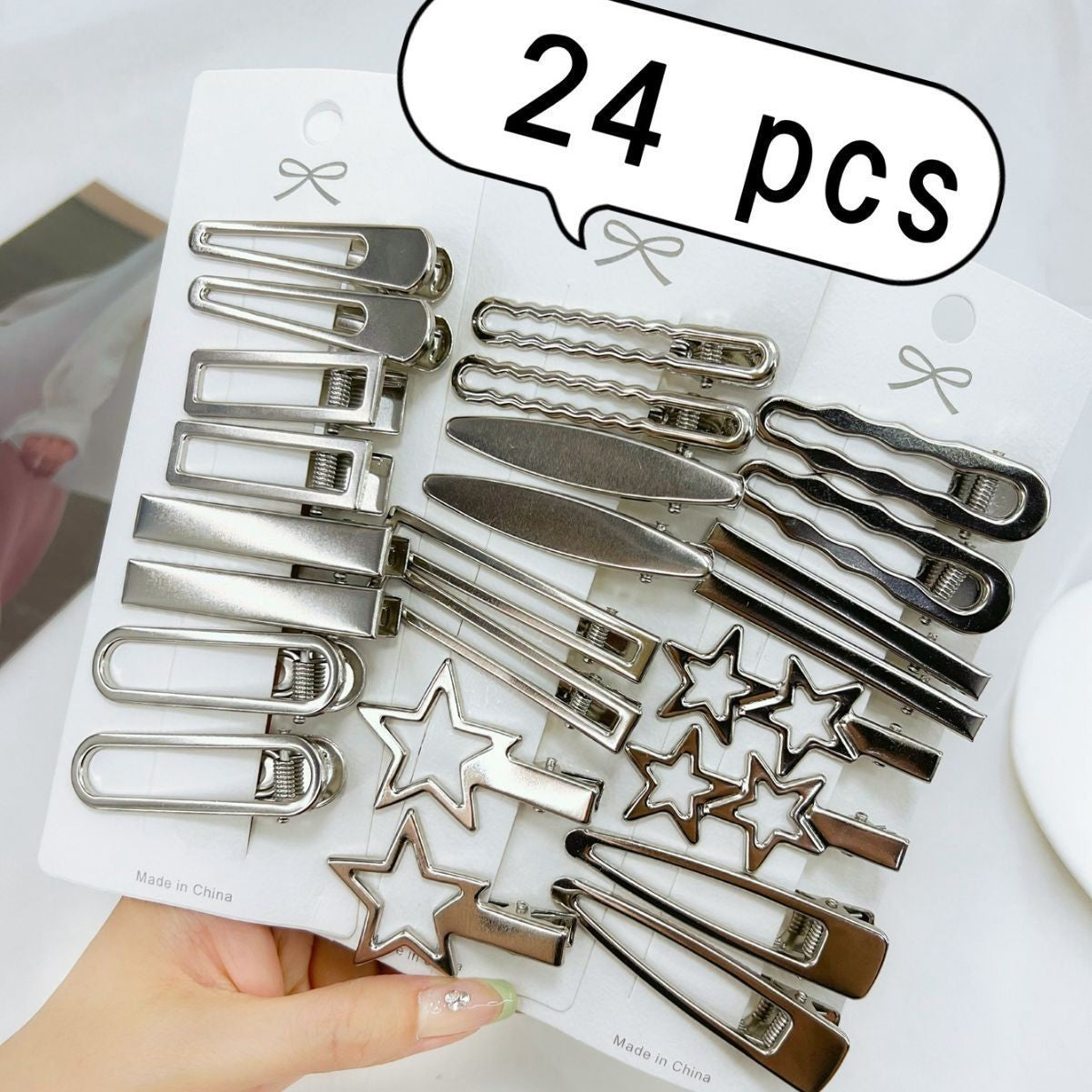 24-piece Cold-Style Set Heart-Shaped Rhinestone Letter Duckbill Hair Clips