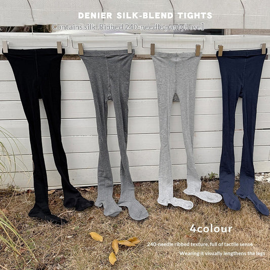Silk-blend Ribbed Tights High-density Slimming Ultra-thin Light Gray Highly Elastic Snag-resistant Base Socks