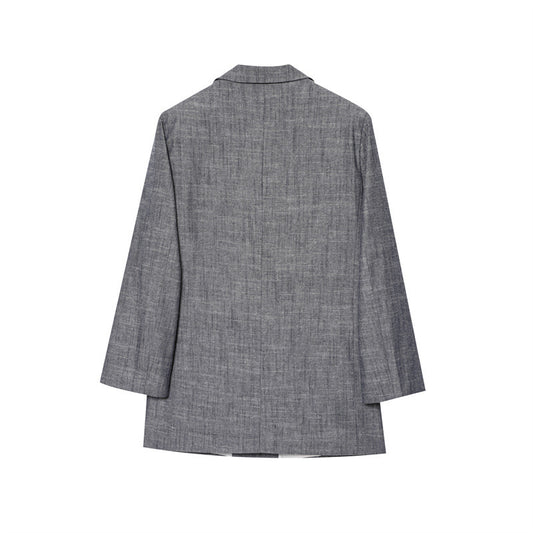 Women's Loose Casual Linen Blended Rolled Sleeve Suit Jacket