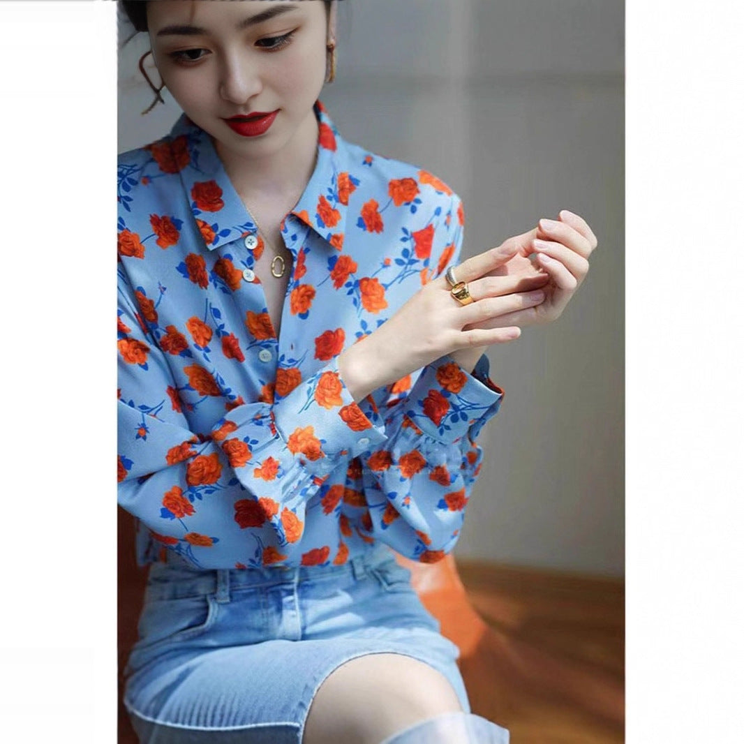 Design-print Retro Long-sleeved Shirt