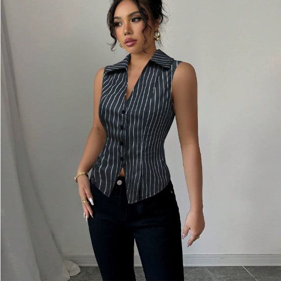 Summer European And American Temperament Striped Sleeveless Shirt