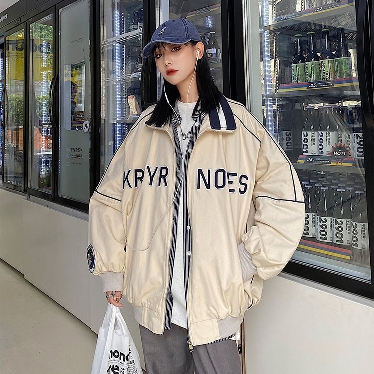 Stand-up Collar Loose Baseball Uniform Women's Lazy Style Jacket