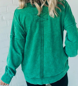 Vasket Bomuld Løstsiddende Afslappet Rundhalset Sweater T-shirt Til Kvinder