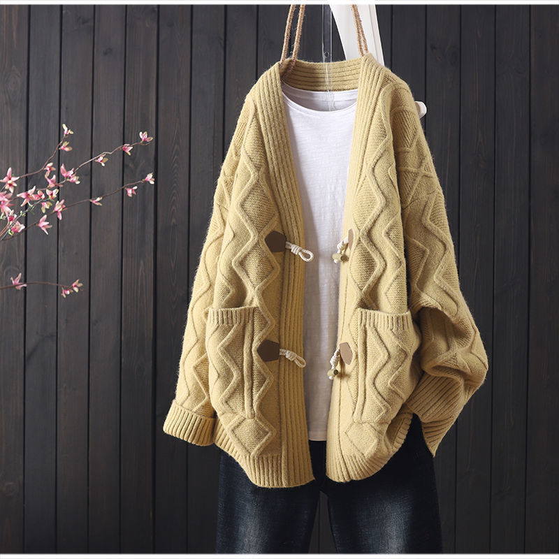 Loose Western Style All-match Horn Button Sweater For Women