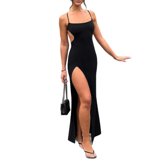 Solid-color Strap Sheath Dress Womens Dress