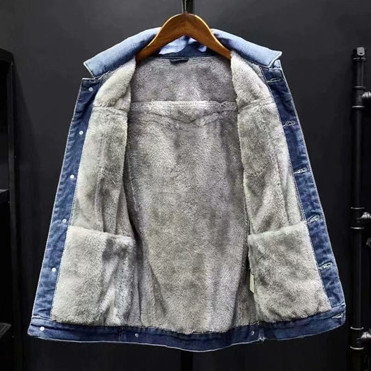 Men's Denim Jacket Autumn Loose Trendy Warm Workwear Top