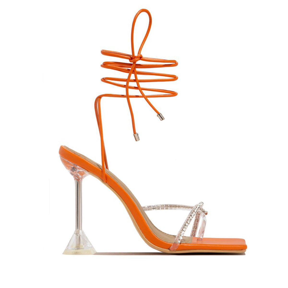 Black And White Orange Rhinestone Transparent High Heel Sandals