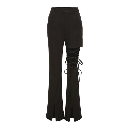 Autumn And Winter Gothic Punk Style Lace-up Leggings Hip High Waist Trousers