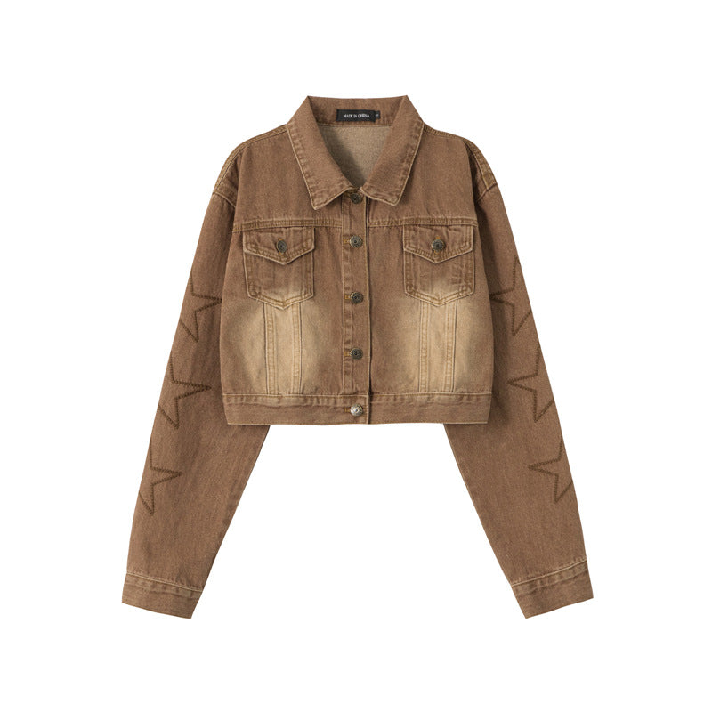 Lapel Vintage High Waist Short Denim Coat