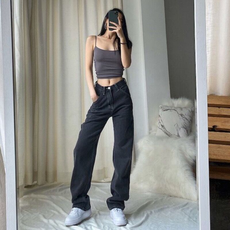 Women's High Waist Loose Slim Fit Floor Jeans