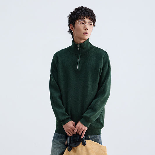 Solid-color Half-zip Senior-style Pullover Sweater