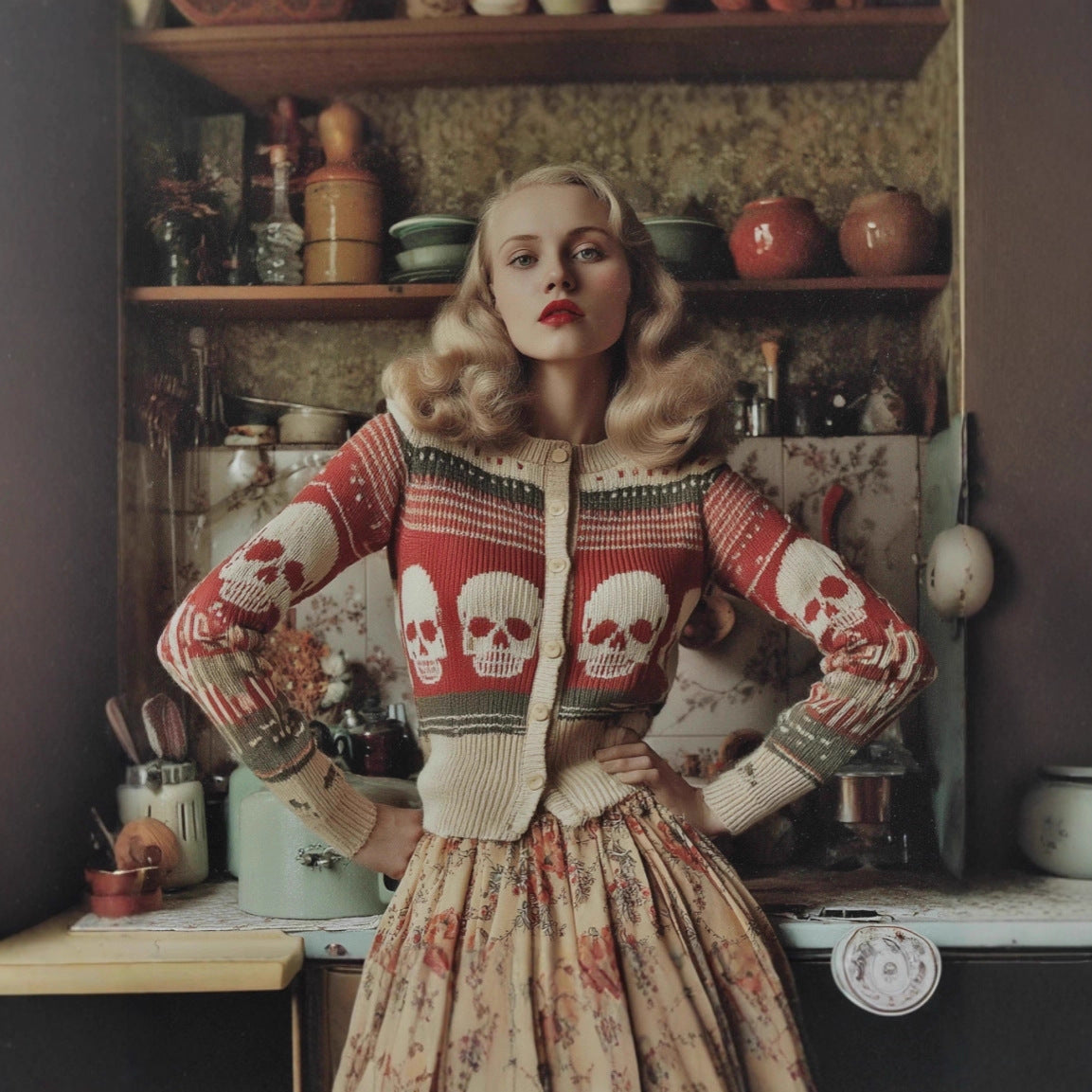 Womens 3D Digital Print Floral Cardigan Knitted Sweater