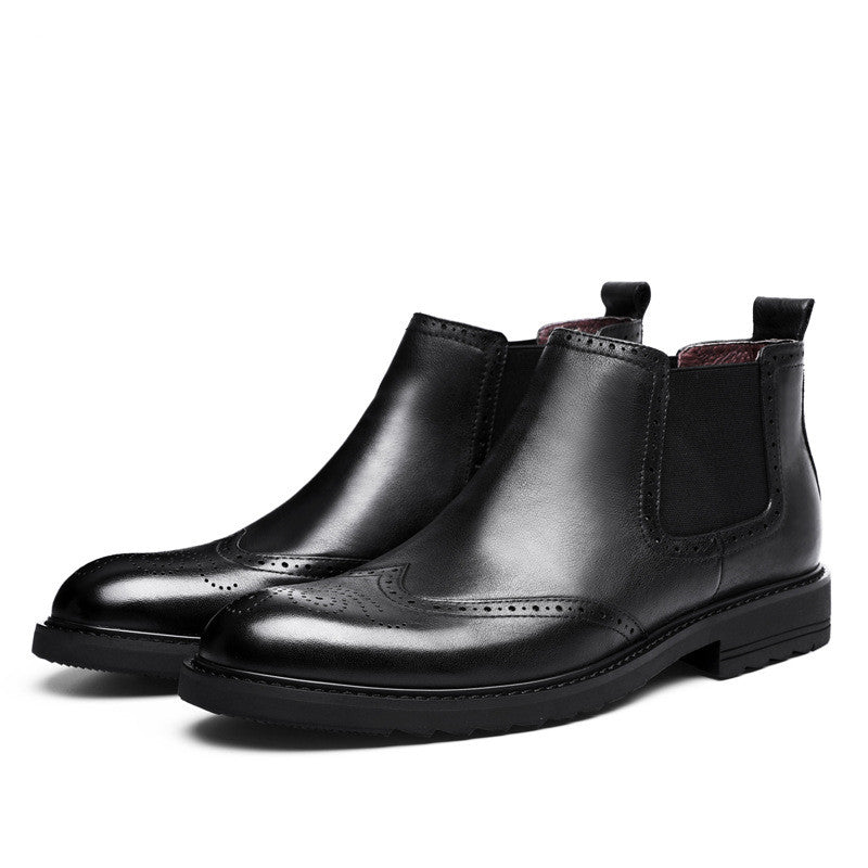 Autumn And Winter Leather Martin Boots Men's Block Carving