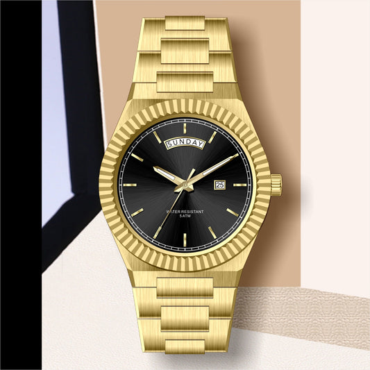 Business Gentleman's Log-Type Quartz Waterproof Steel Strap