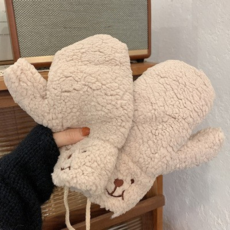 Women's Fashion Warm Thick Cartoon Bear Plush Gloves