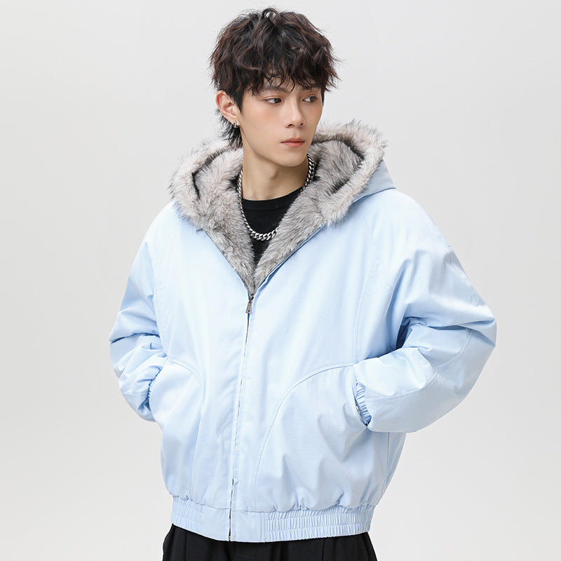 Mens Retro Fleece Lined Collar Cotton Padded Jacket