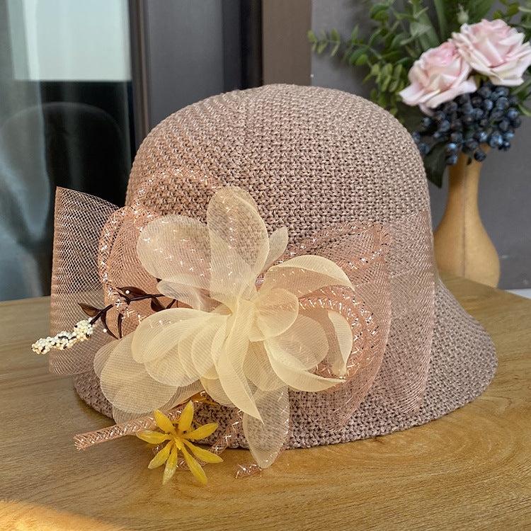 Women's Fashion Big Net Flower Knit Breathable Sun-shade Beach Hat