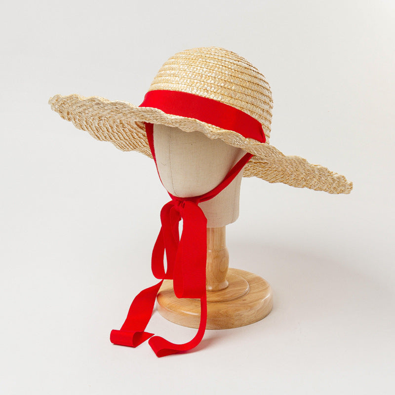 Children's New Shell Type Large Brim Strap Straw Hat