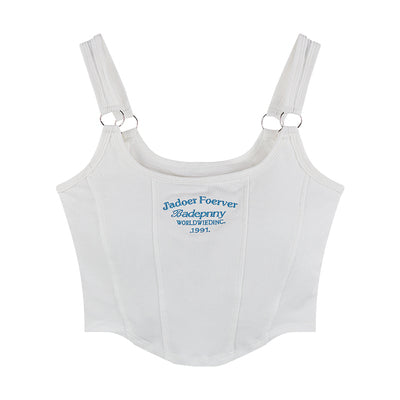 Letter Embroidery Small Suspender Vest Women Slim Short Outer Wear Top