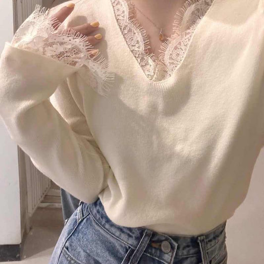 Casual Soft-style Top With A Designer Touch Featuring Lace Paneling And Reversible Wear